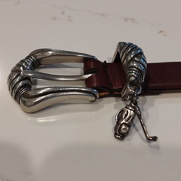 Bill Adler Studio Brown Leather Western Belt with Silver Golf Charms Vintage - Picture 6 of 11